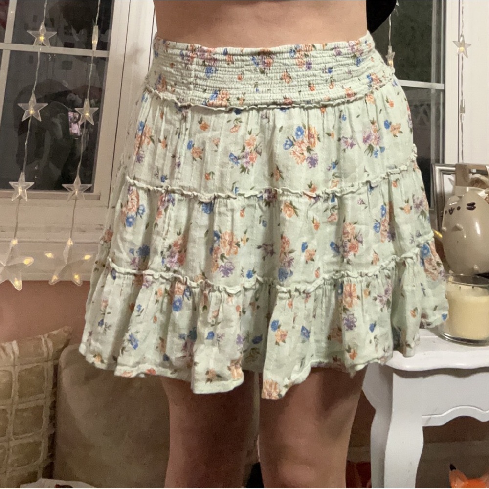 american eagle green flower skirt